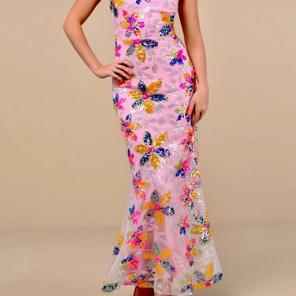 Lulu's Pink One Shoulder Prom Gown
